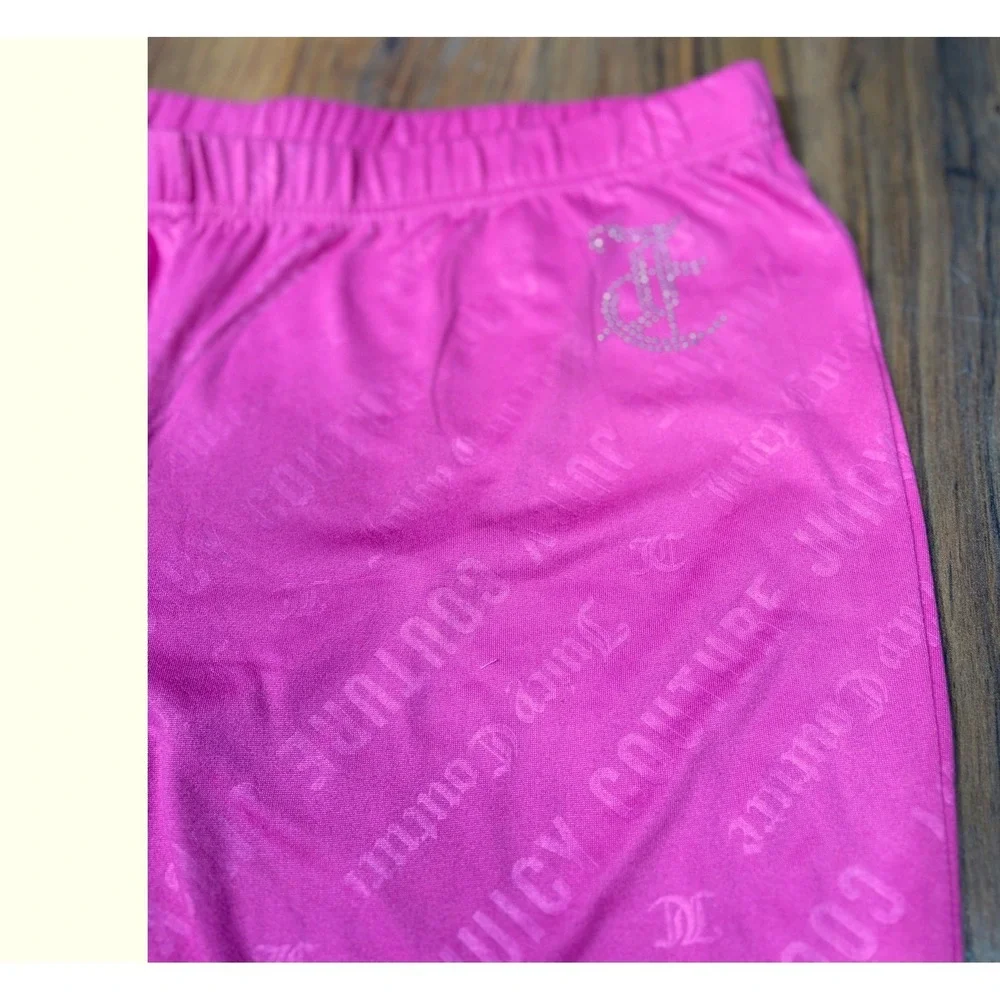 Juicy Couture Pajama Set Large Pink Rhinestone Logo Y2K Loungewear Sleepwear